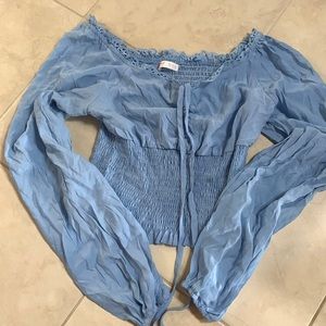 Blue smock long sleeve crop top